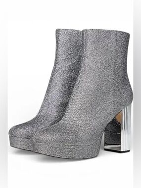 MK Michael Kors Silver Glitter Platform Sock Ankle Boots